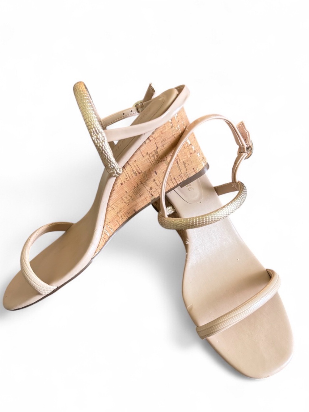 Essex Lane Nude Beige Cork Wedge Sandals